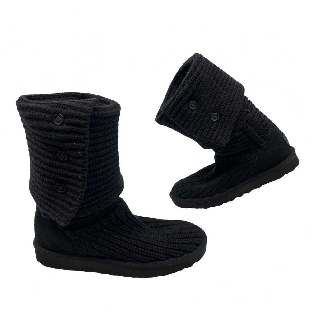 UGG Black Ankle Boots Knit Fold Over | Womens 7